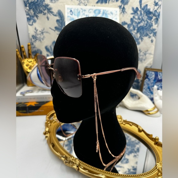 🆕 JIMMY CHOO 🧿 NWOT TAVI DDB3X Oversized Square Sunglasses Gold Copper w Chain - Picture 7 of 16